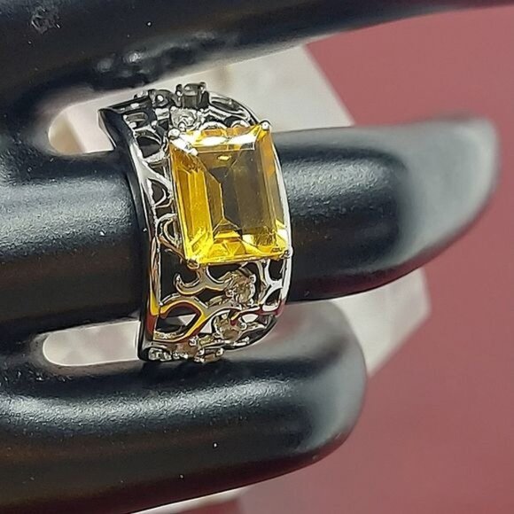 Natural Yellow Citrine‎ 10x8mm & White Topaz 925 Sterling Silver Ring Sz… - Picture 6 of 11